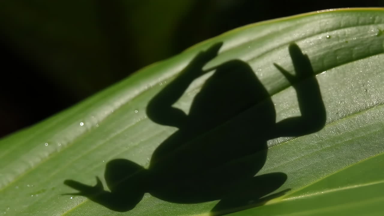 Shadow of a Frog on a Green Leaf