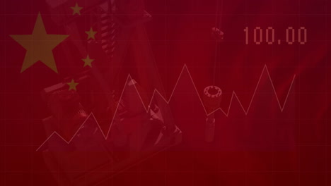 animation of charts and data processing over flag of china