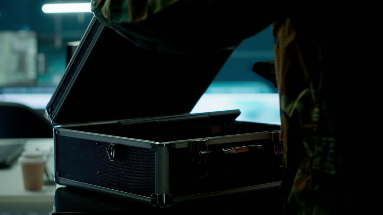 experto de inteligencia del gobierno trabaja en una computadora portátil en un centro de mando