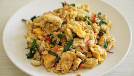 stir-fried egg with thai basil and chilli - asian food style