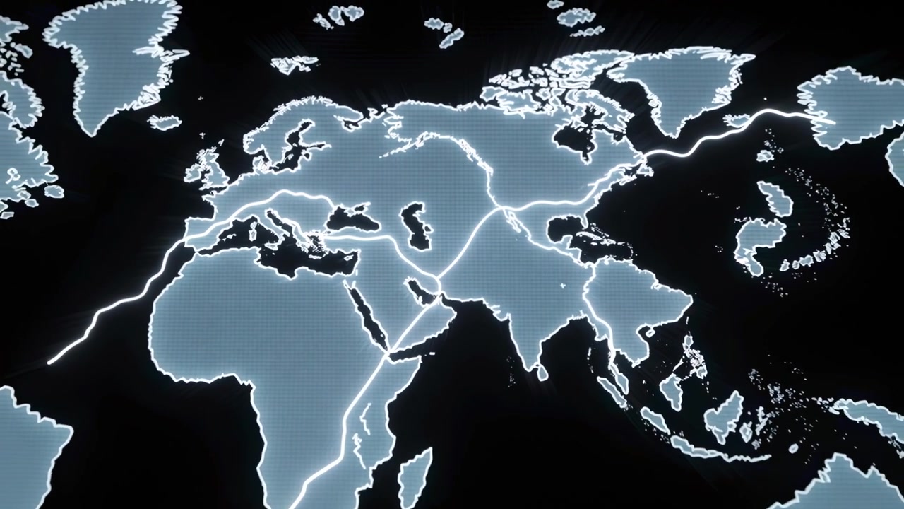 Animating lit map on dark field as left-edge streak moving east forming bright lines showing data