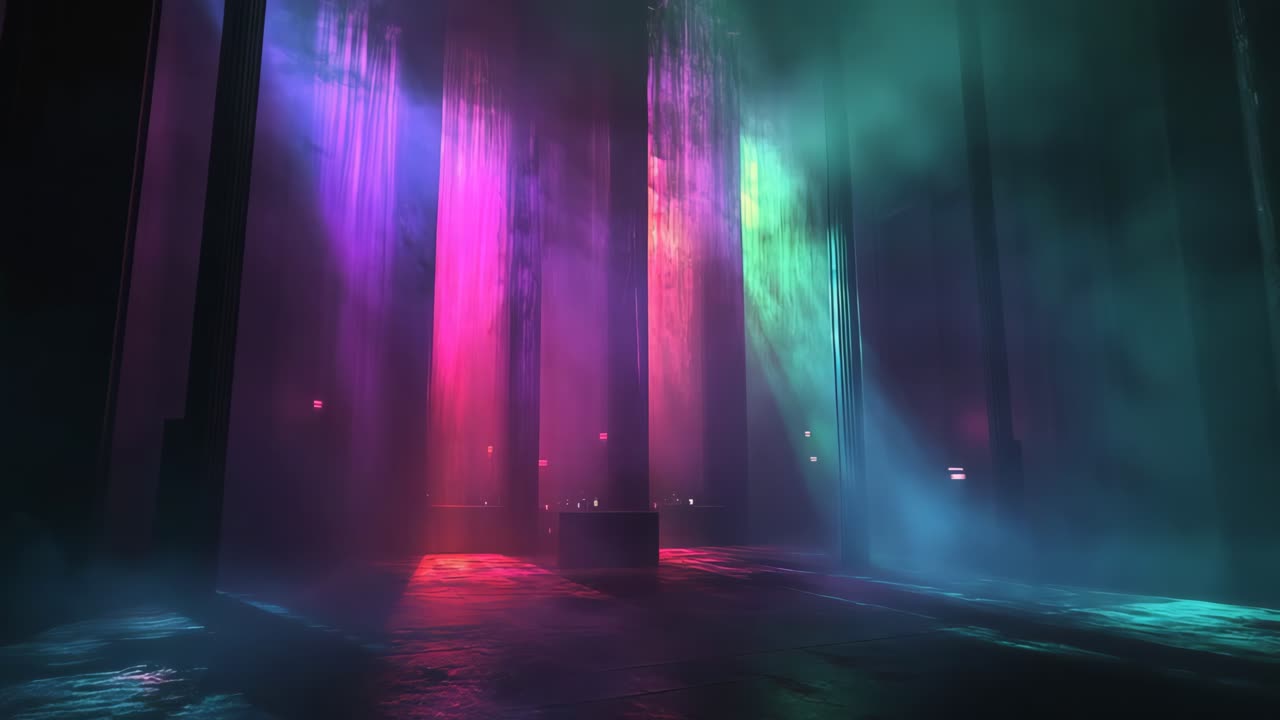 Neon Lit Ancient Hallway