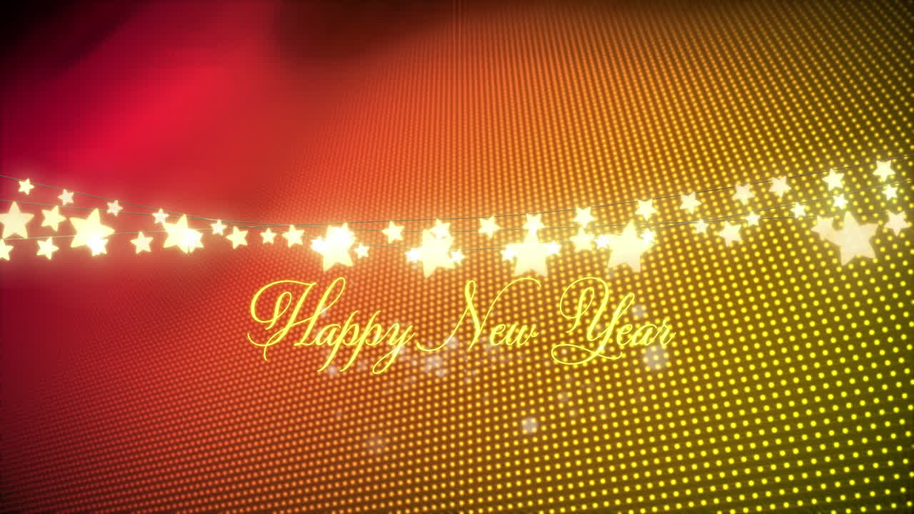 노란색 배경 에 새해 축하 문자 의 애니메이션