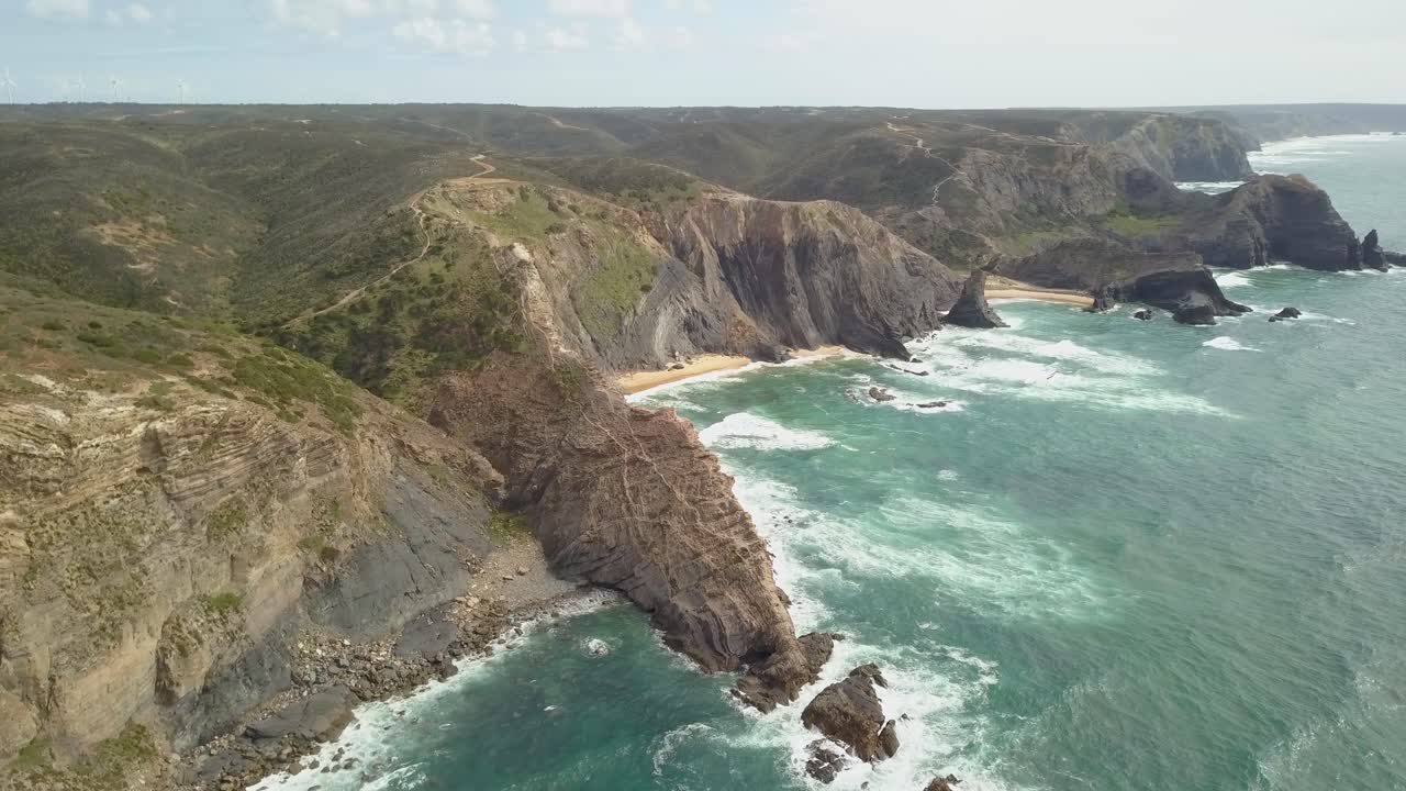 Drone flying along the shore in Portugal - Algarve