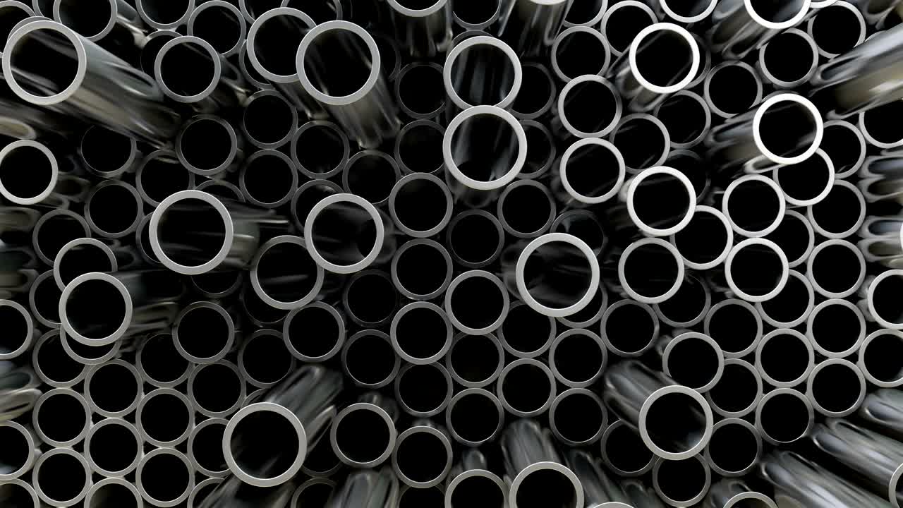 ilustración 3d. pared de tubos de acero. ubicados al azar