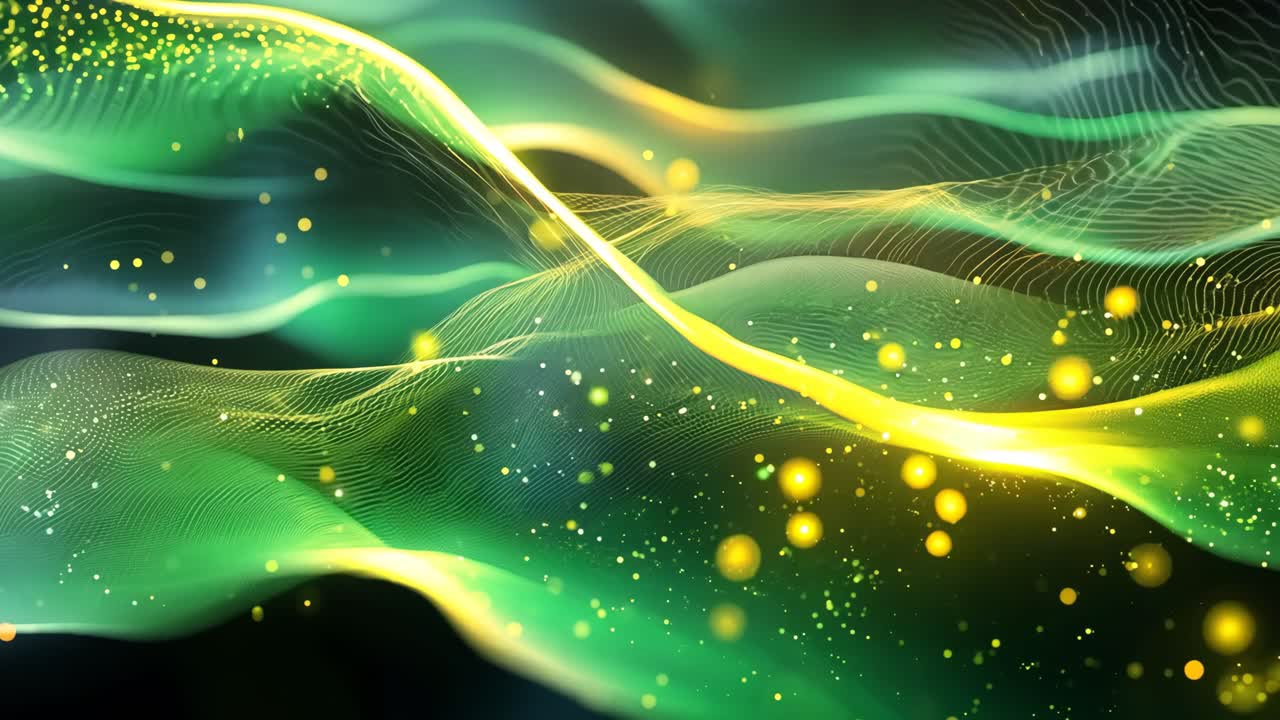 A green wave with a lot of sparkles. The wave is very long