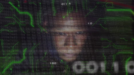 animation of binary code with smiling person, representing digital data processing