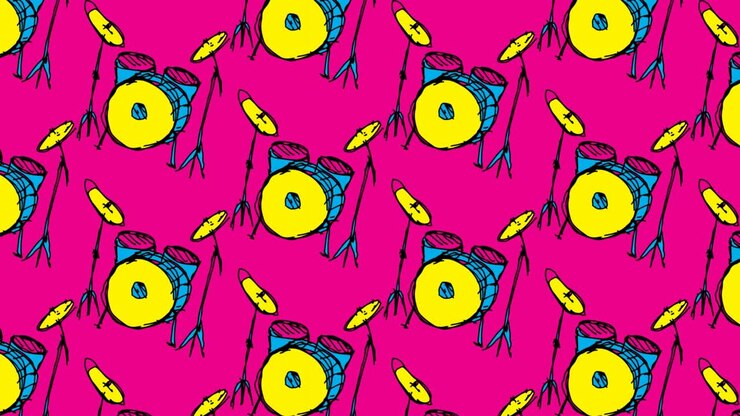 bambini che disegnano pop art sullo sfondo senza cuciture con il tema del tamburo
