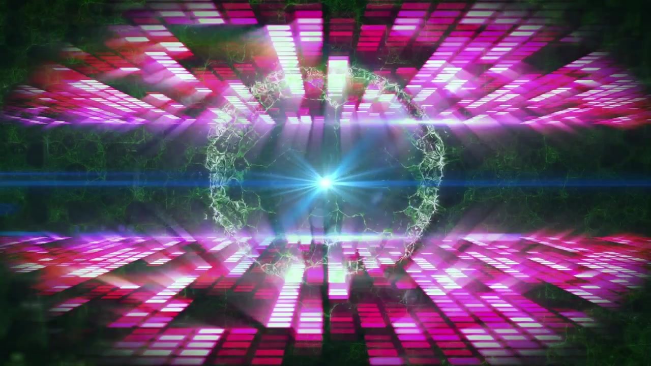 Animazione di luci rosa e verdi in movimento in uno spazio digitale nero