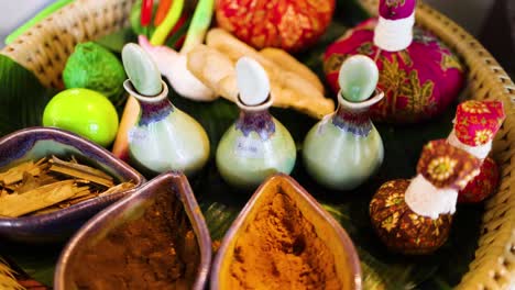 colorful spa ingredients arranged in a basket