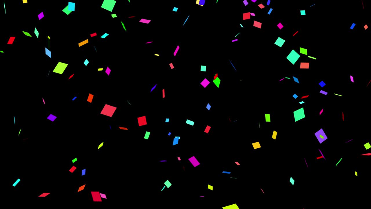Confettis colorés tombant sur fond noir (boucle sans raccord, lente)