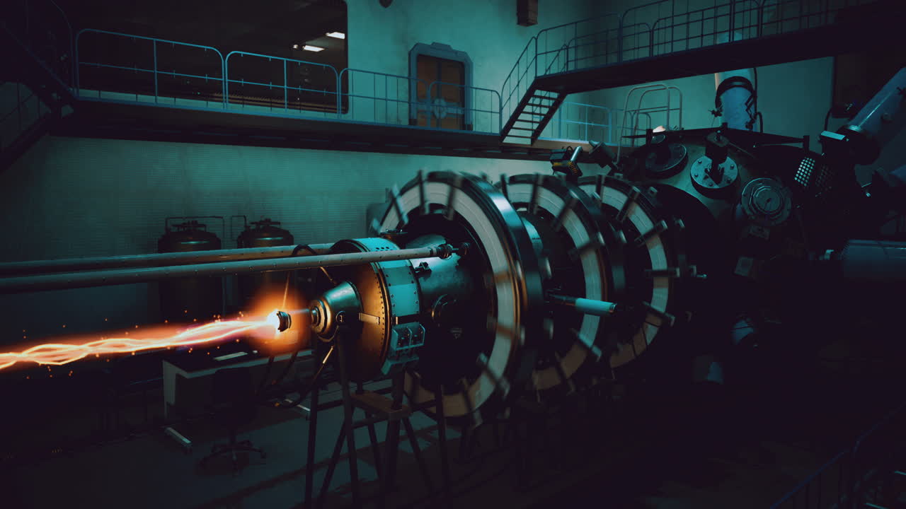 Innovative energy device emits brilliant sparks in a high tech lab environment