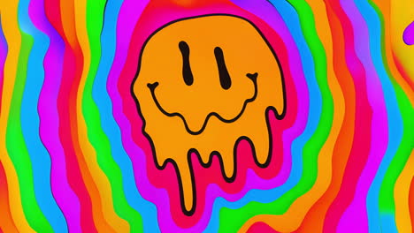 dripping smiley face animation over vibrant, colorful psychedelic background