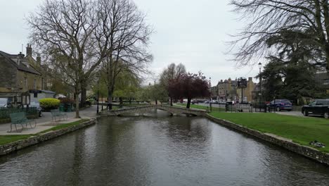 low drone river windrush bridge bourton on the water cotswold village uk