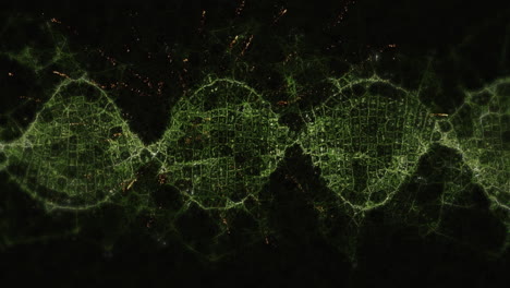 animación de formas verdes y fuegos artificiales sobre fondo negro