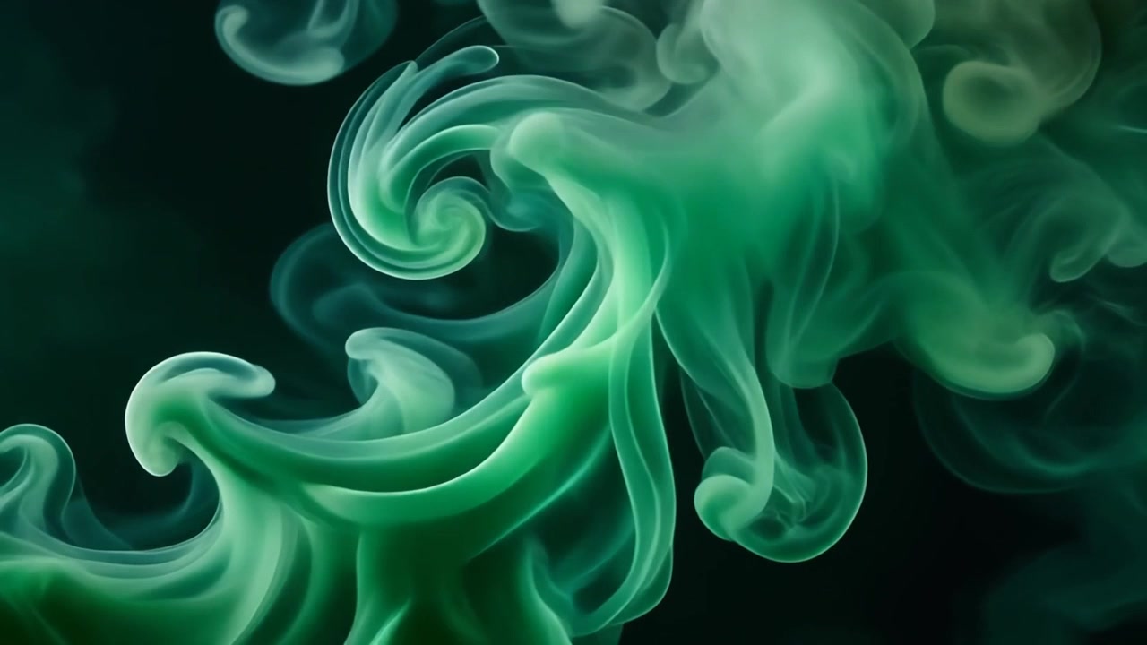 Inchiostro verde astratto vorticante nell'acqua su sfondo nero