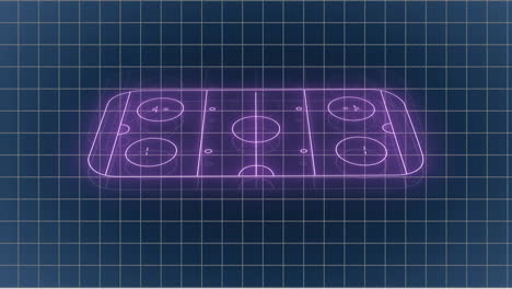 Animation-of-grid-pattern-over-illuminated-sports-court-against-black-background