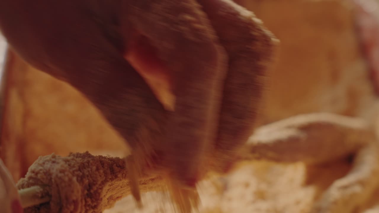 Pork intestines wrapped on stick and cleaned with flour in Portugal tradition