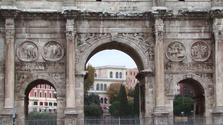 Beautiful decorated facade of the Arch of Constantine, Rome, Italy