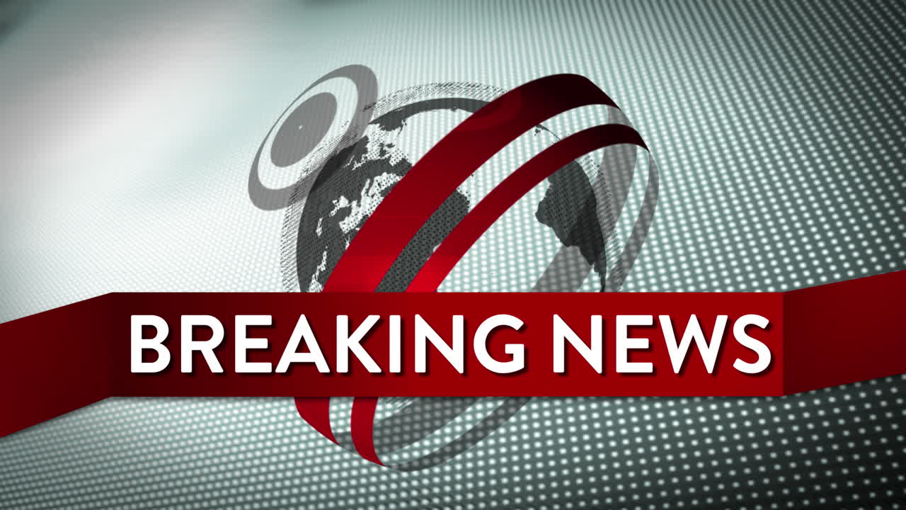 Animasjon av ordene Breaking news skrevet på et banner med jordklode