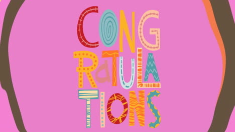congratulations text animation with colorful, playful letters on vibrant background