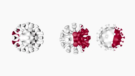 3d animation coronavirus 2019-ncov of japan. japanese flag in virus ball spheres covid19, on white background. alpha channel