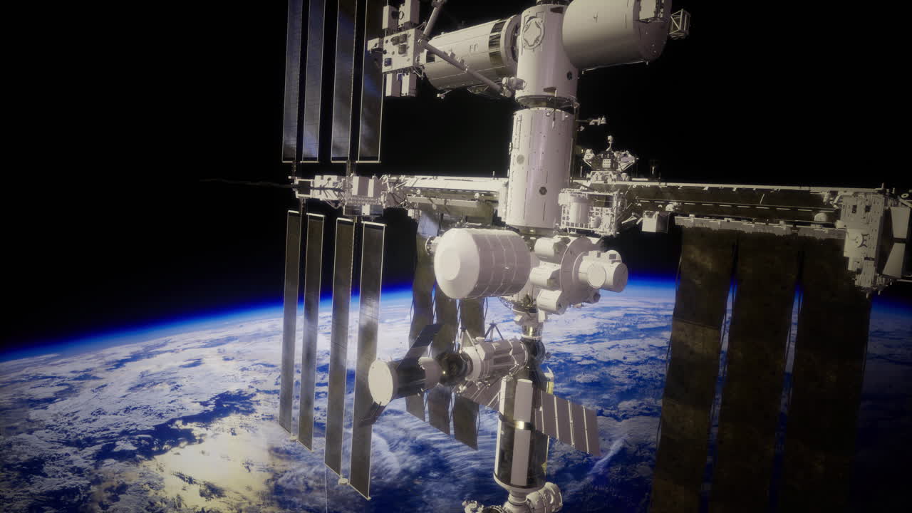Space station orbits earth showcasing innovative design and technology