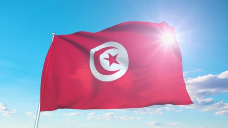 flag of tunisia with fabric structure against a cloudy sky (loopable)