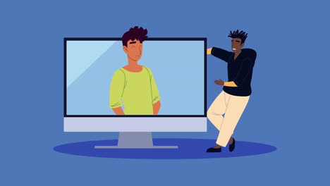 mejores amigos animación con chicos interraciales en el escritorio