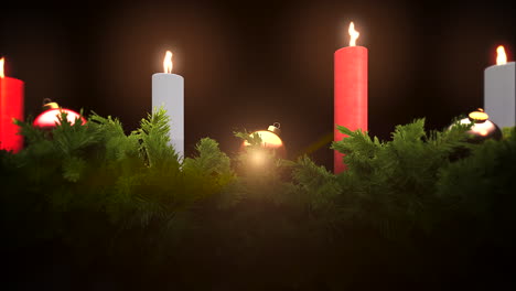 Animated-closeup-green-tree-branches-and-Christmas-candles