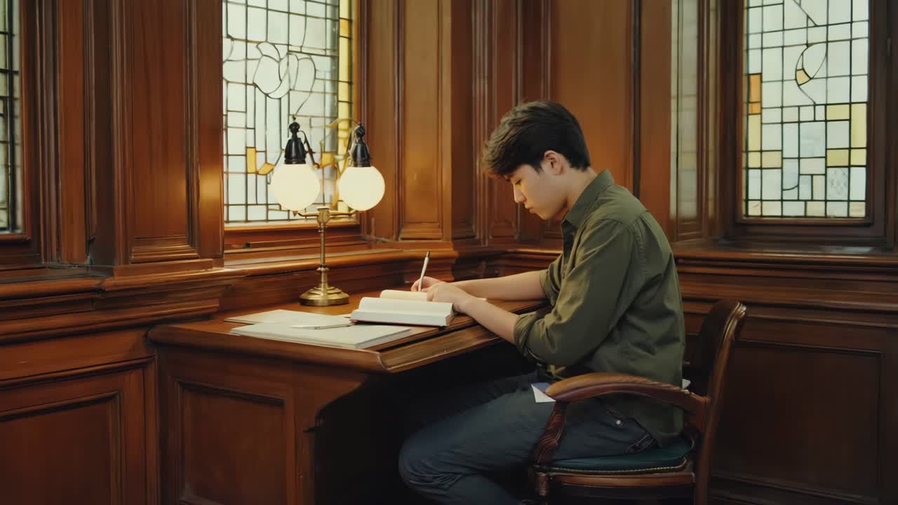 도서관 에서 공부 하는 학생