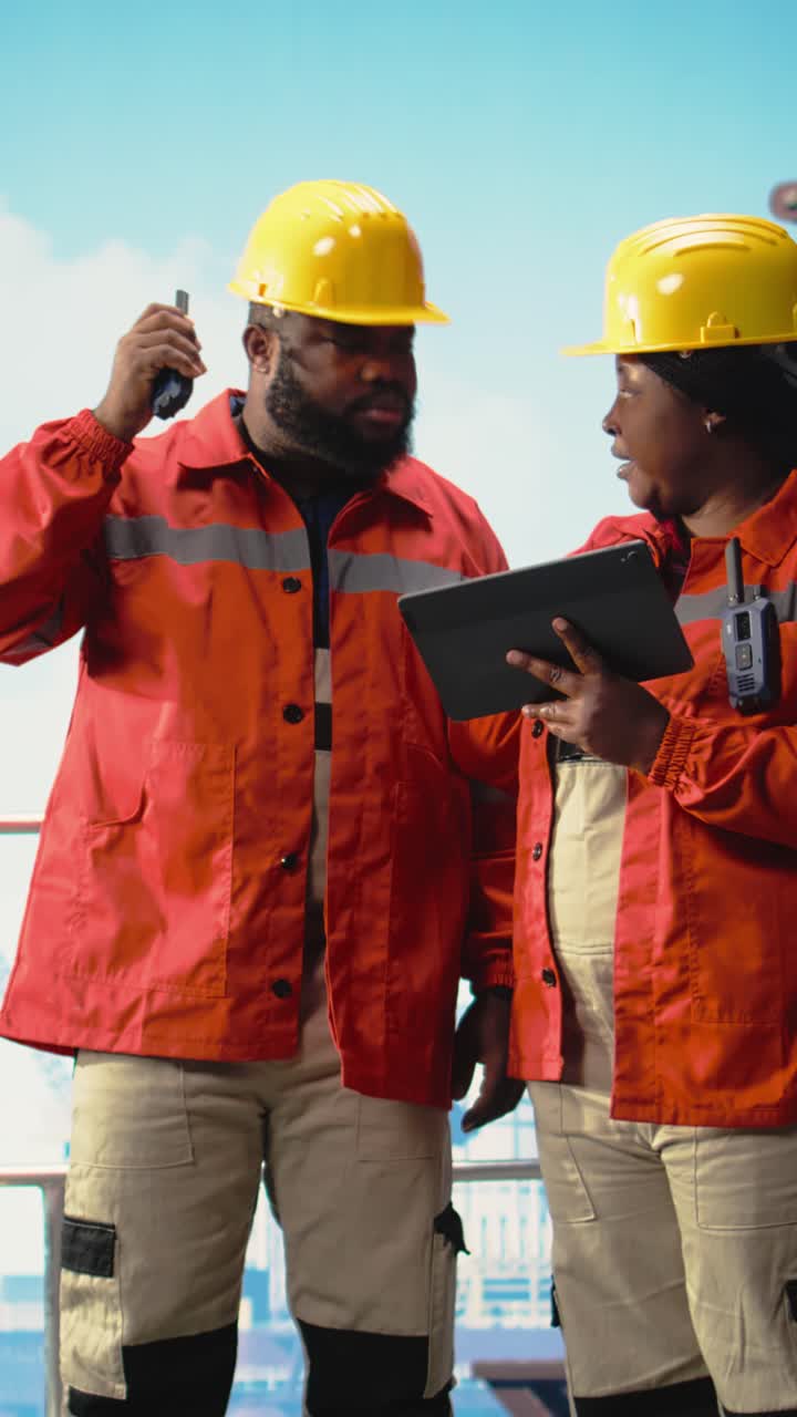 Vertical video Environmental expert inspect offshore platform operations for pollution
