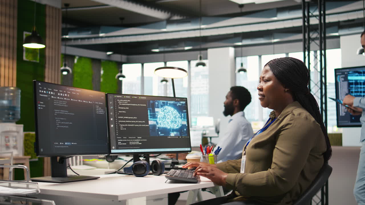 Female Software Developer Using Artificial Intelligence To Optimize Performance