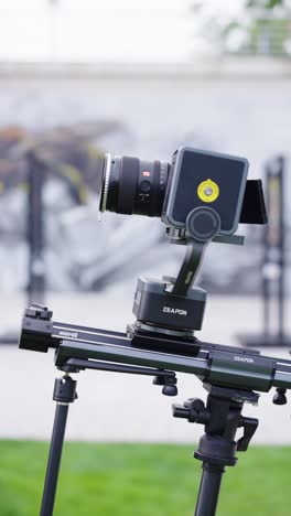 digital camera with lens payload on electronic motorized slider device