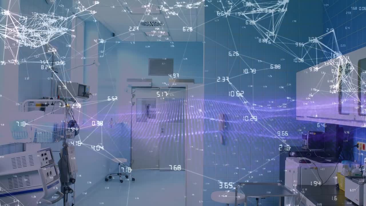 수술실에서 두 명의 백인 외과의사에 대한 연결 네트워크의 애니메이션