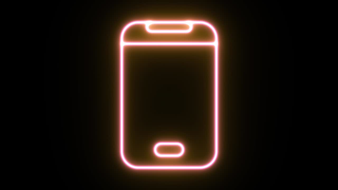 Animazione di un'icona luminosa al neon. Sfondo nero 4K UHD