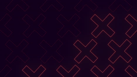 moderno patrón de cruces de neón luces rojas en negrita en un fondo de patrón de cuadrícula