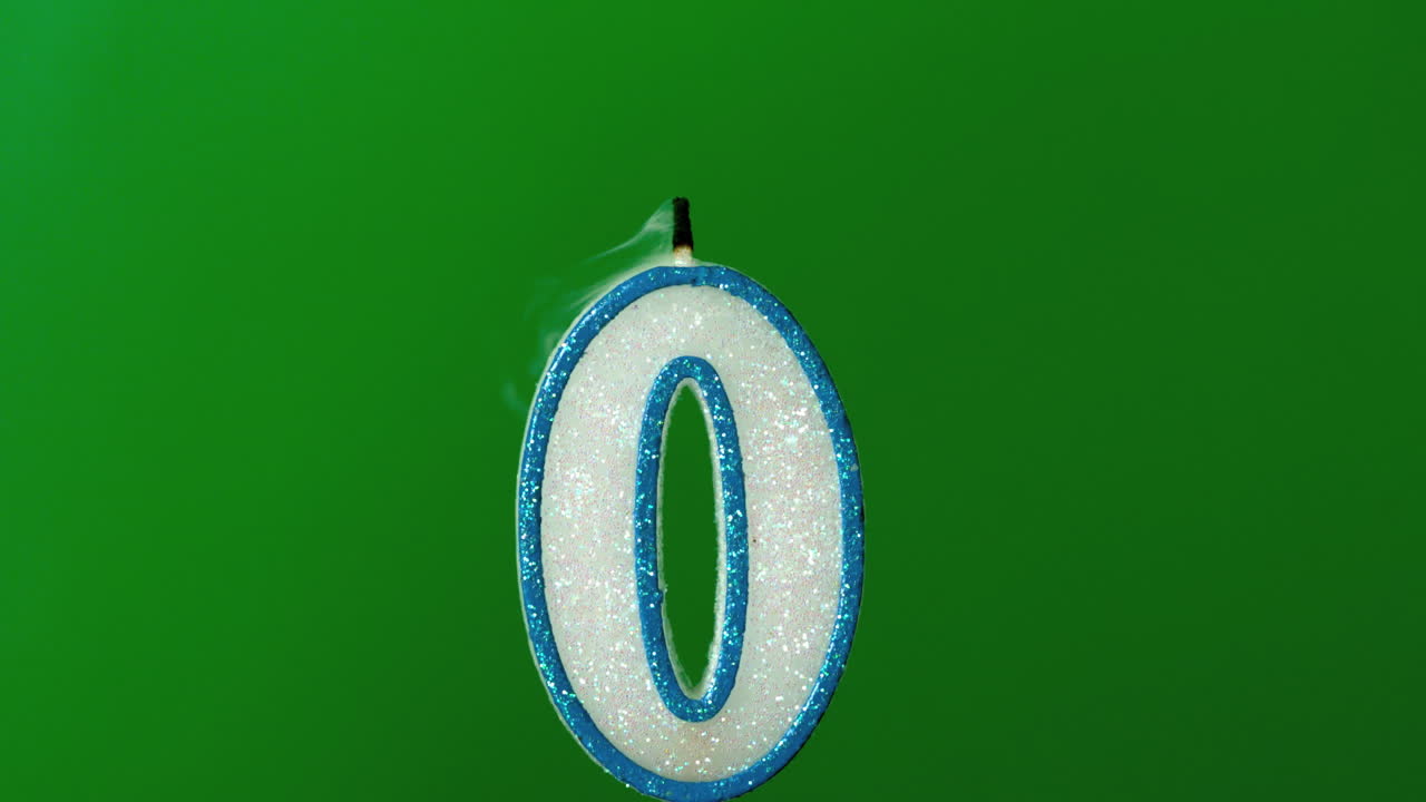 Zero candle flickering and extinguishing on green background
