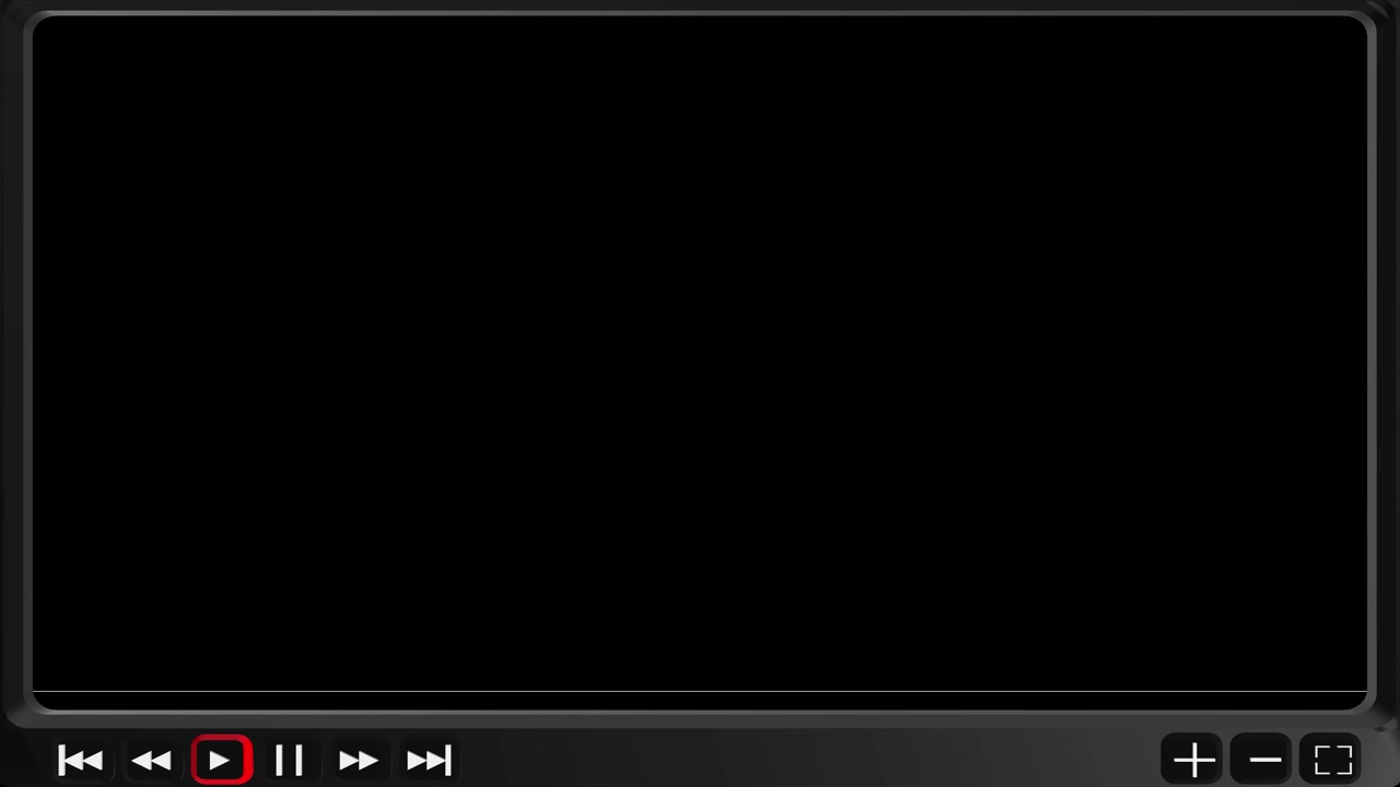 Dark media player control overlay with playback buttons black content area and modern interface