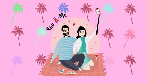 animación de una pareja feliz abrazándose sobre un fondo rosa