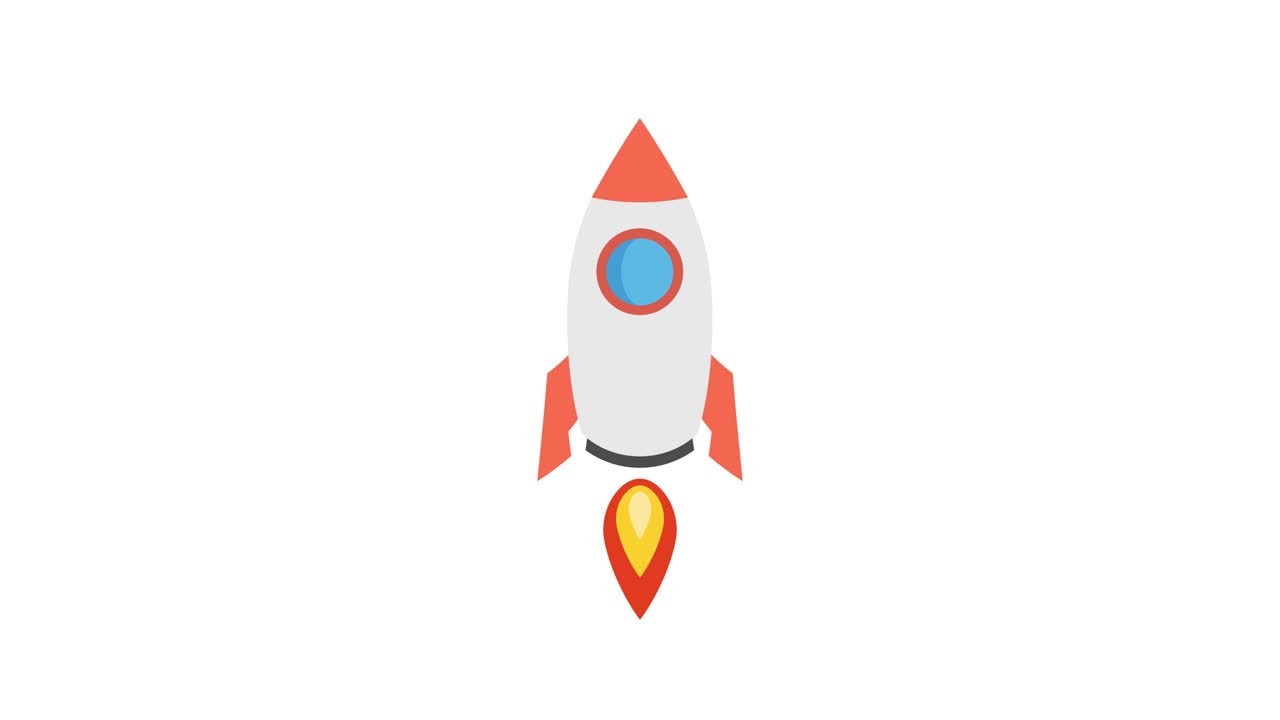 Cartoon rocket ship flying up on white background. Loop animation. 4K resolution.