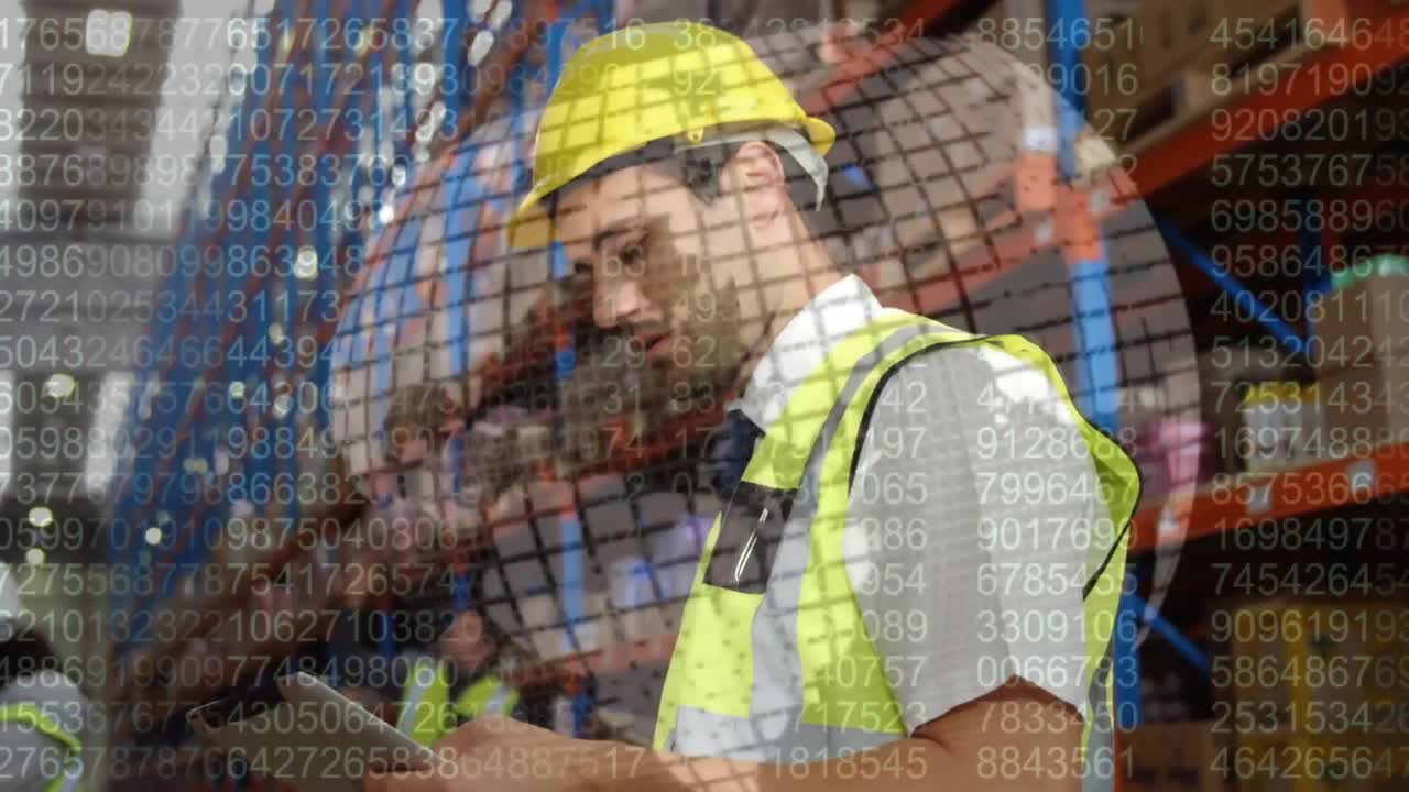 Animering av databearbetning över manlig lagerarbetare
