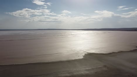 drone view over the beautiful pink salt lake in anatolia, turkey