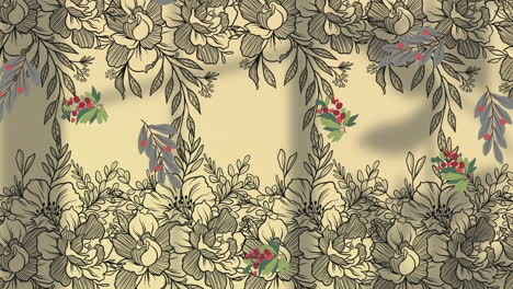 animación de un patrón de hojas con flores sobre fondo amarillo