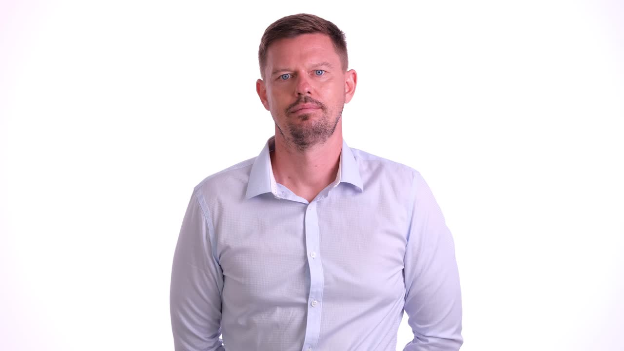 Man with varying facial expressions on a white background
