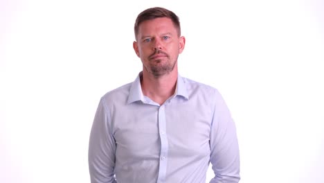man with varying facial expressions on a white background