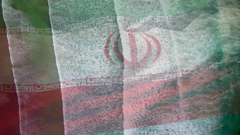 animation of flag of iran blowing over waves in sea