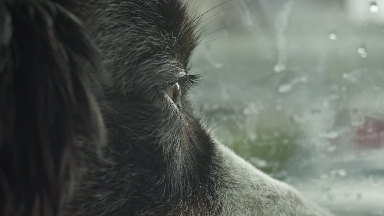 창밖을 바라보며 눈을 깜박이는 오스트레일리아 양치기