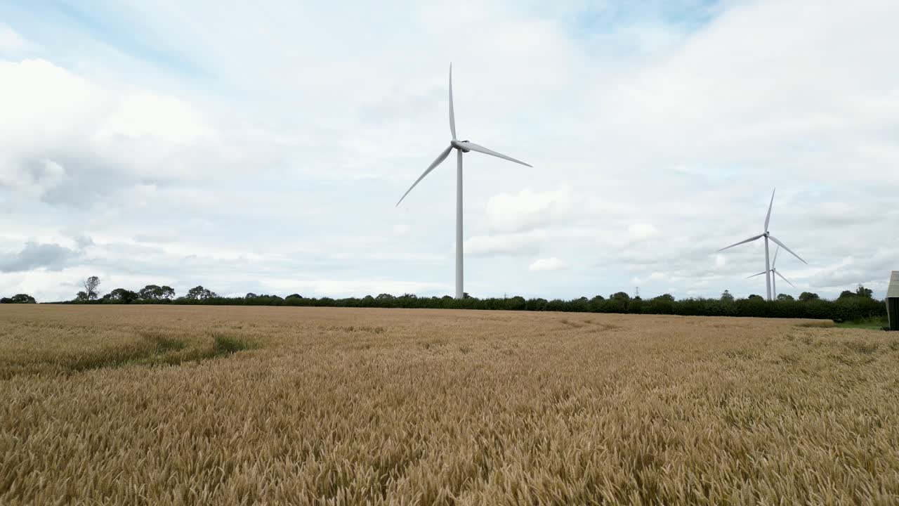 Windmills And Farmland Wheat Fields Harvested Green Energy Renewable