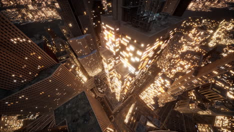 aerial view of glowing high rise buildings